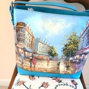 Large handpainted light blue purse